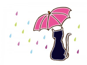 雨とネコ イラスト素材 イラスト無料 かわいいテンプレート