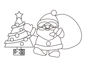 サンタクロースとクリスマスツリーのぬりえ素材 イラスト無料 かわいいテンプレート