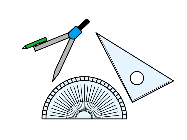 コンパス・三角定規・分度器の文房具セットのイラスト素材
