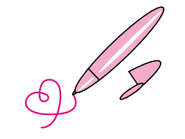 ピンク色のペンとハートの落書きのイラスト素材