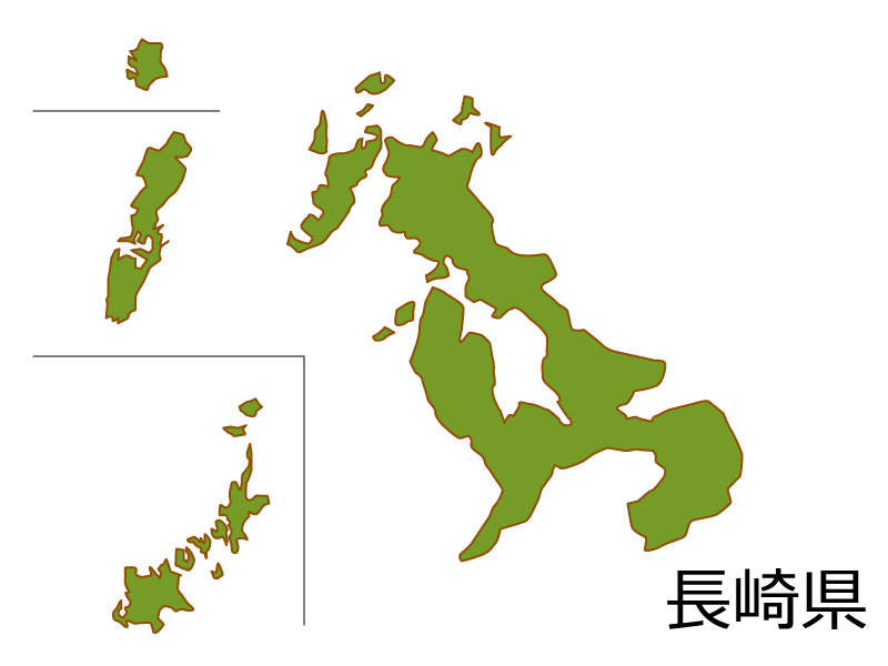 長崎県の地図（色付き）のイラスト素材