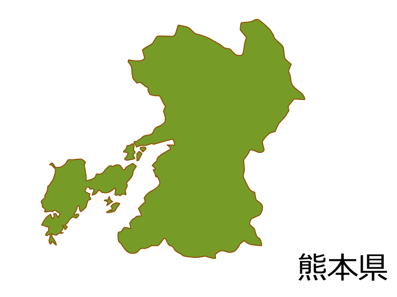 熊本県の地図（色付き）のイラスト素材