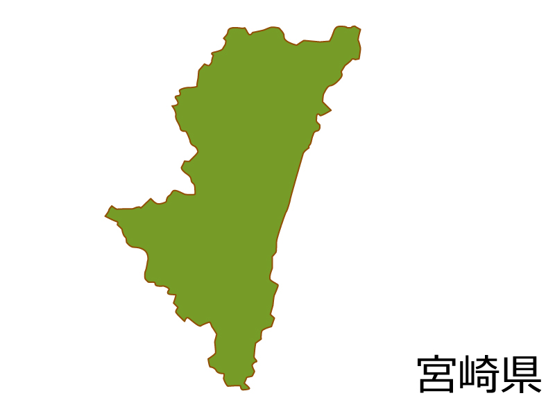 宮崎県の地図（色付き）のイラスト素材