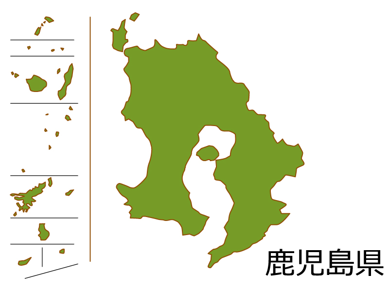 鹿児島県の地図（色付き）のイラスト素材