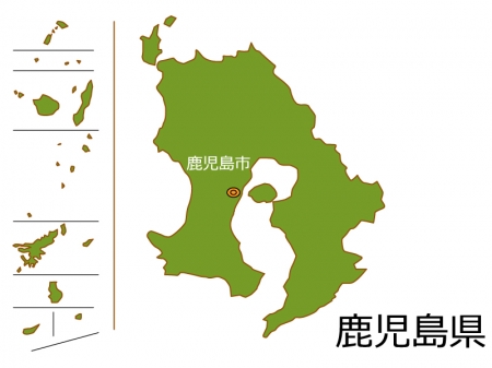 鹿児島県と鹿児島市の地図イラスト素材