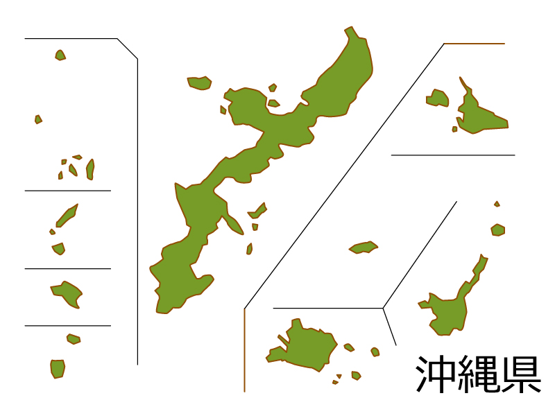 沖縄県の地図（色付き）のイラスト素材