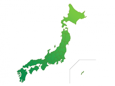 日本地図（ベクターデータ）のイラスト素材・緑グラデーション