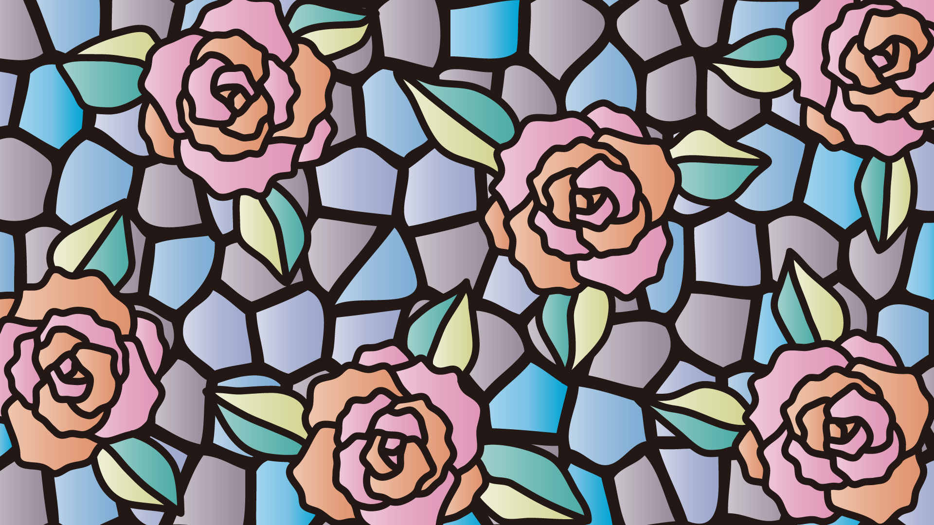 バラのステンドグラスの壁紙・背景素材 1,920px×1,080px