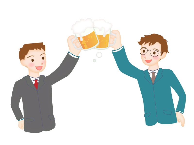 ビールを乾杯しているシーンのイラスト素材