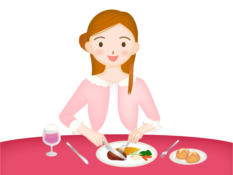 洋食を食べている女性のイラスト素材