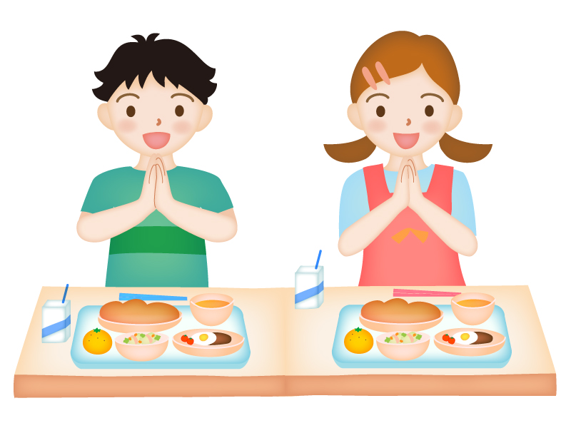 給食でいただきますをしているシーンのイラスト素材 イラスト無料 かわいいテンプレート