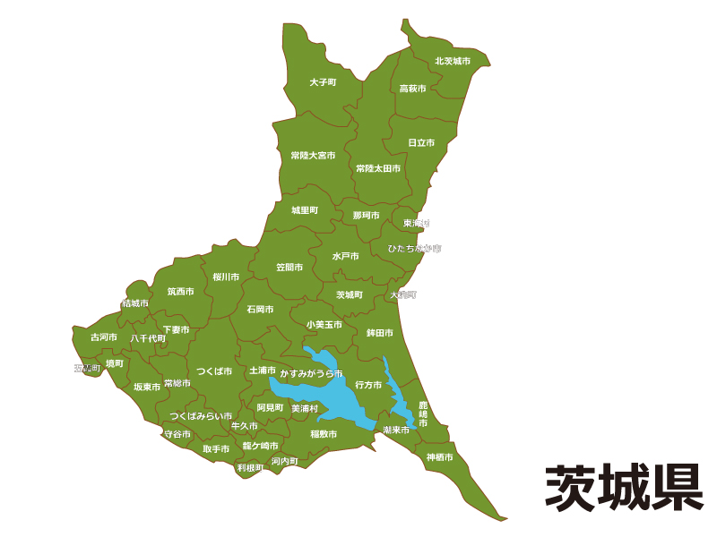 茨城県（市町村別）の地図イラスト素材