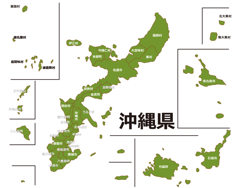 沖縄県（市町村別）の地図イラスト素材