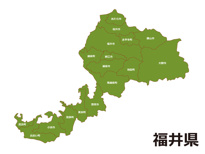 福井県（市町村別）の地図イラスト素材