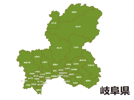 岐阜県（市町村別）の地図イラスト素材