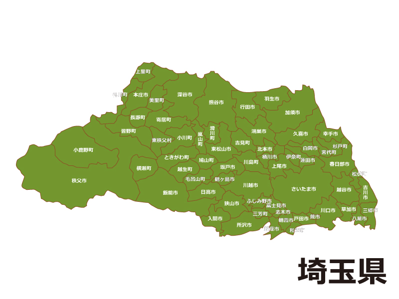 埼玉県（市区町村別）の地図イラスト素材