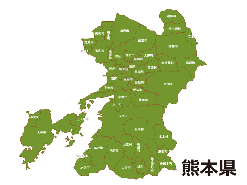 熊本県（市区町村別）の地図イラスト素材