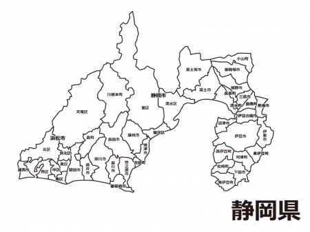 静岡県（市区町村別）の白地図のイラスト素材