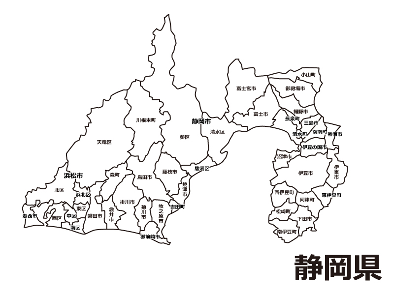 静岡県（市区町村別）の白地図のイラスト素材