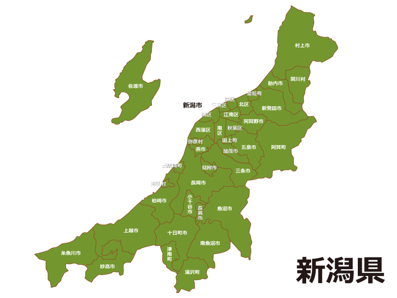 新潟県（市区町村）の地図イラスト素材