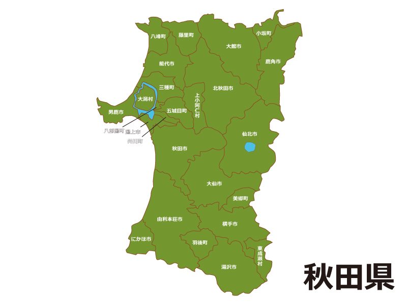 秋田県（市町村別）の地図イラスト素材