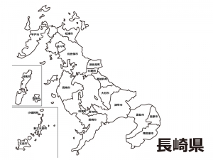 長崎県 市町村別 の白地図のイラスト素材 イラスト無料 かわいいテンプレート