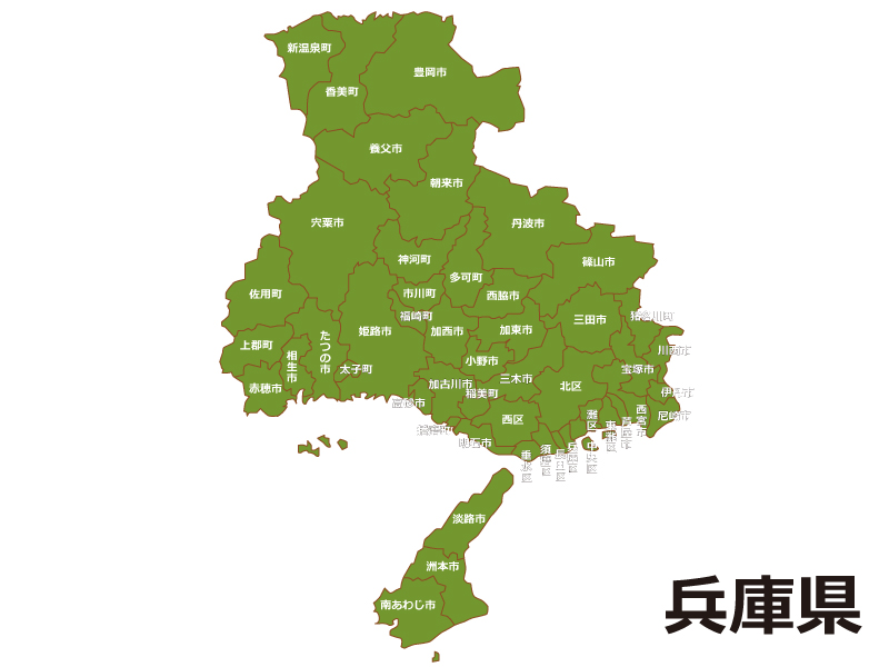 兵庫県（市区町村別）の地図イラスト素材