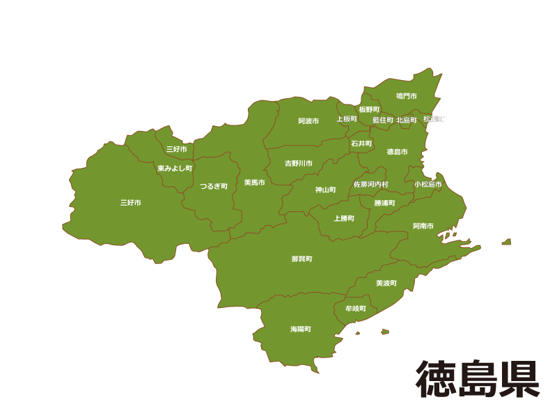 徳島県（市町村別）の地図イラスト素材