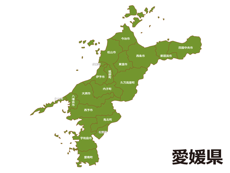 愛媛県（市町村別）の地図イラスト素材