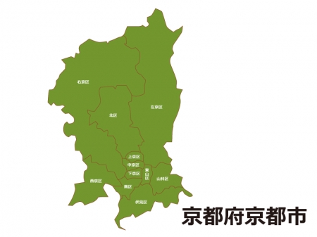 京都府京都市（区別）の地図イラスト素材