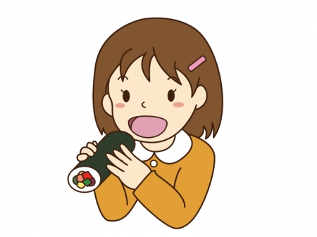 恵方巻きを食べている女の子のイラスト素材