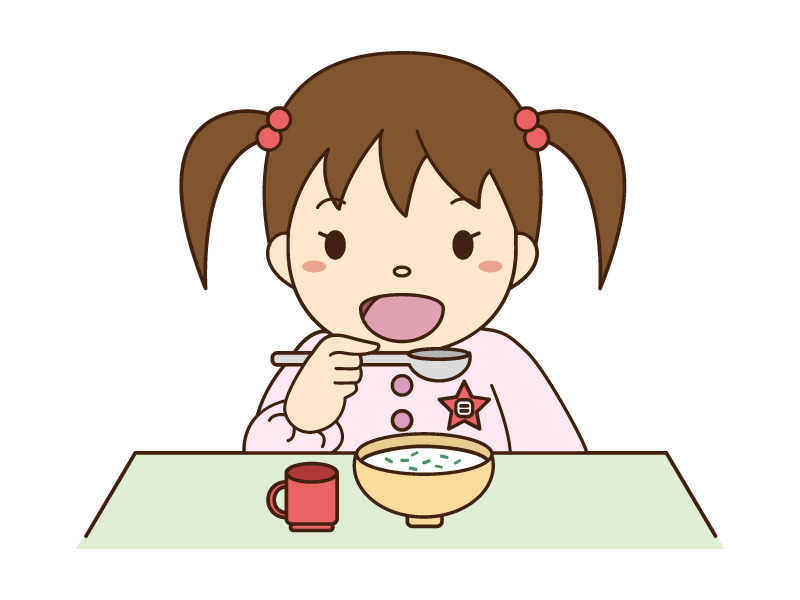 七草粥を食べている女の子のイラスト素材