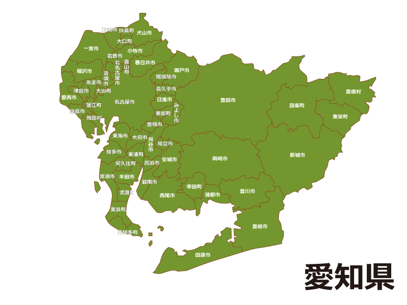 愛知県（市区町村別）の地図イラスト素材