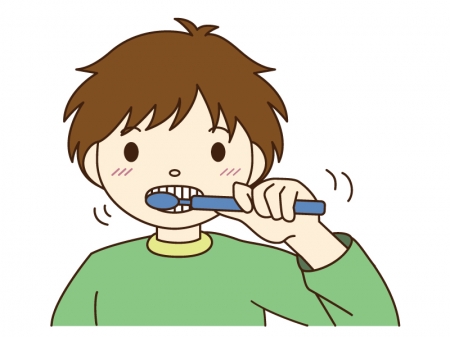 子供が歯磨きをしているシーンのイラスト素材