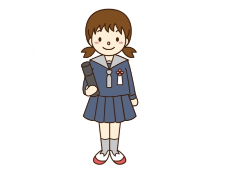 学校を卒業して卒業証書をもらった女の子のイラスト素材