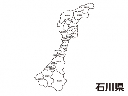 石川県（市町村別）の白地図のイラスト素材