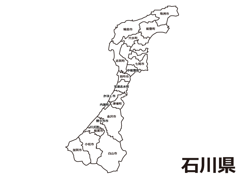 石川県（市町村別）の白地図のイラスト素材