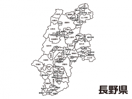 長野県（市町村別）の白地図のイラスト素材