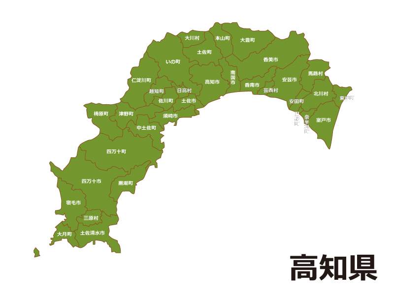 高知県（市町村別）の地図イラスト素材