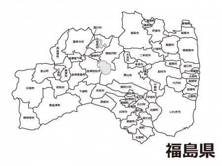 福島県（市町村別）の白地図のイラスト素材