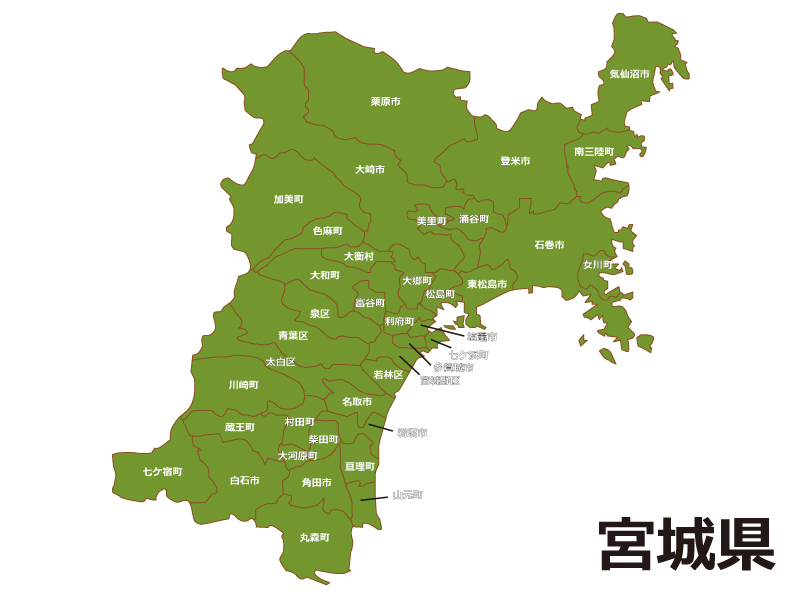 宮城県（市区町村別）の地図イラスト素材