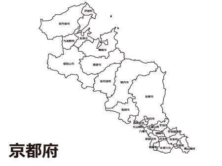 京都府（市区町村別）の白地図のイラスト素材