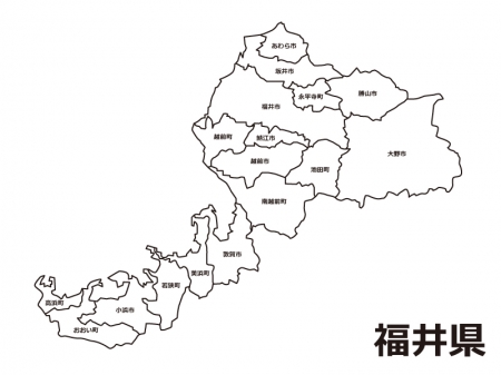 福井県（市町村別）の白地図のイラスト素材