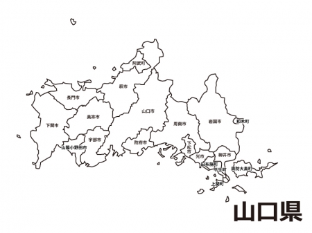 山口県（市町村別）の白地図のイラスト素材