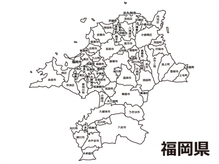 福岡県（市区町村別）の白地図のイラスト素材