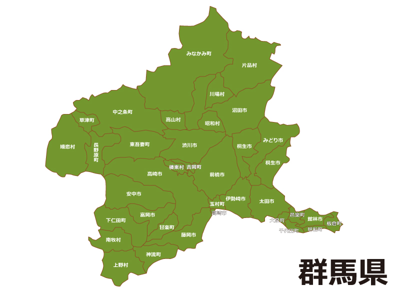 群馬県（市町村別）の地図イラスト素材