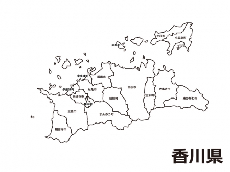 香川県（市町村別）の白地図のイラスト素材