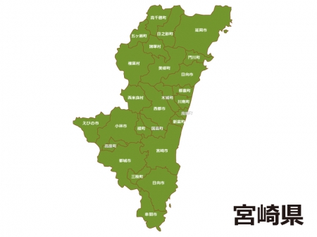 宮崎県（市町村別）の地図イラスト素材