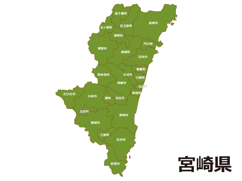 宮崎県（市町村別）の地図イラスト素材