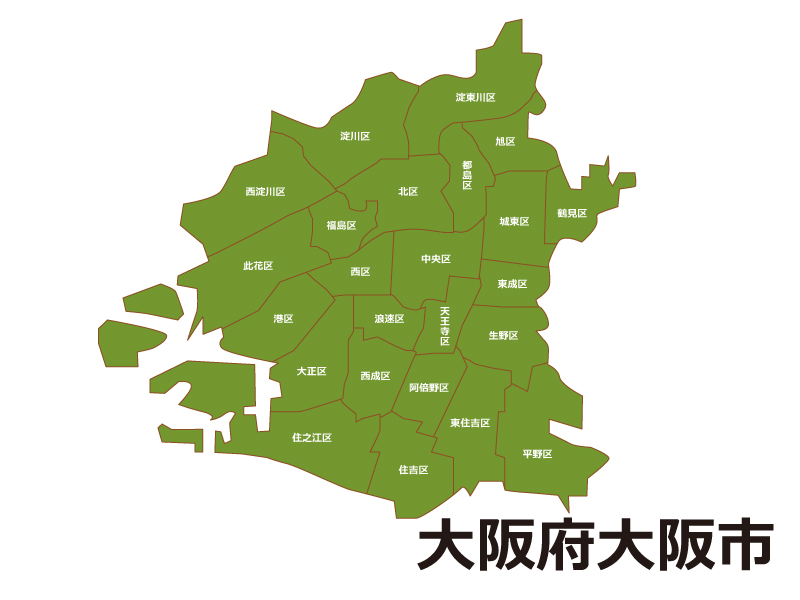 大阪府大阪市（区別）の地図イラスト素材